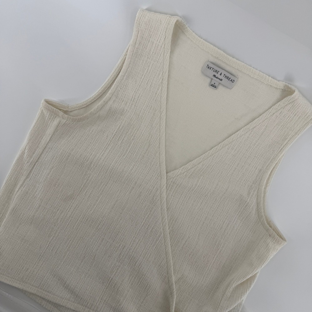Madewell Texture & Thread Wrap Top Women Small Cream Sleeveless V-Neck Tie Side‎